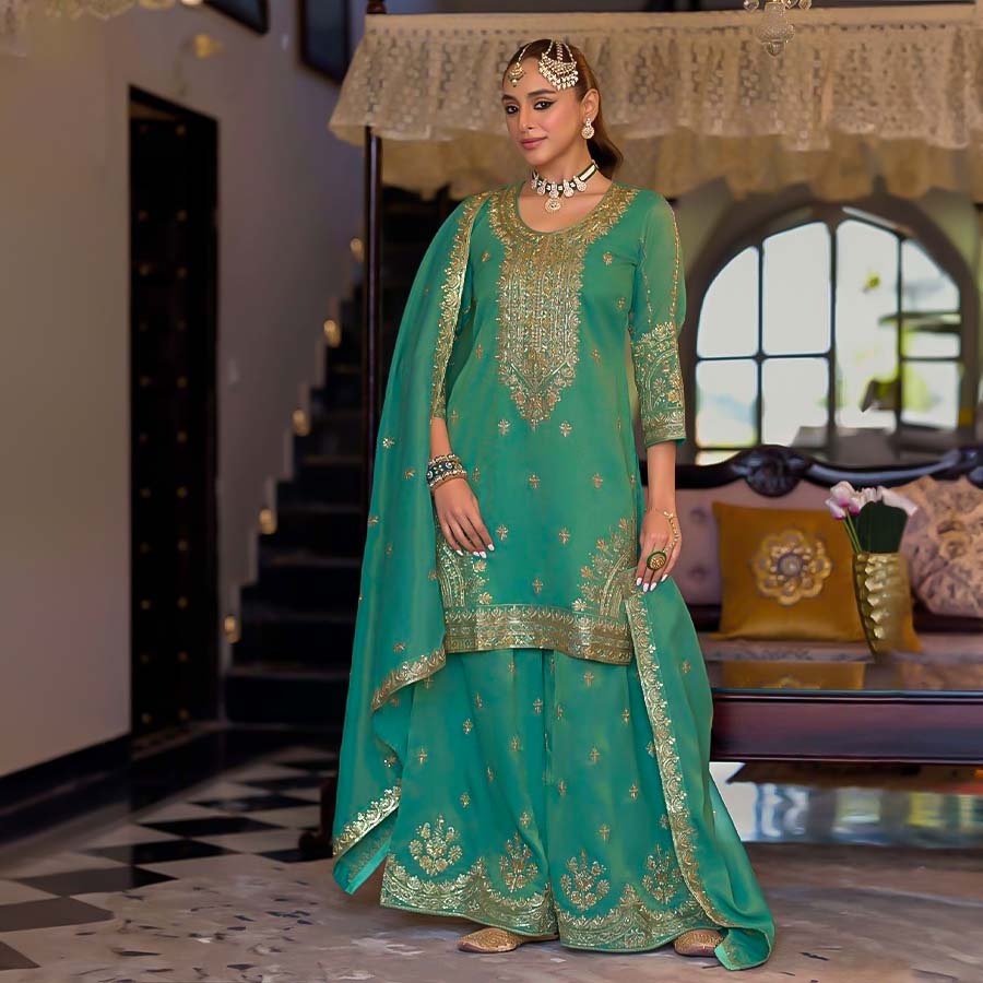 Green  Simar Silk Party Wear Salwar Kameez