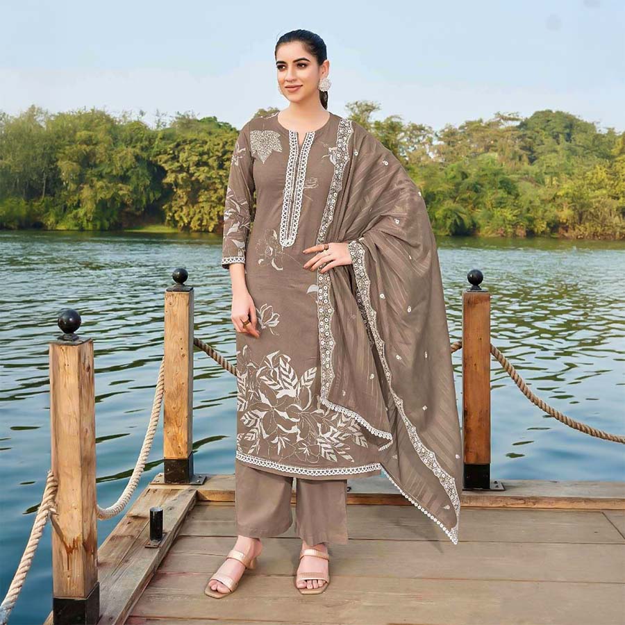Brown  Cotton Casual Wear Salwar Kameez