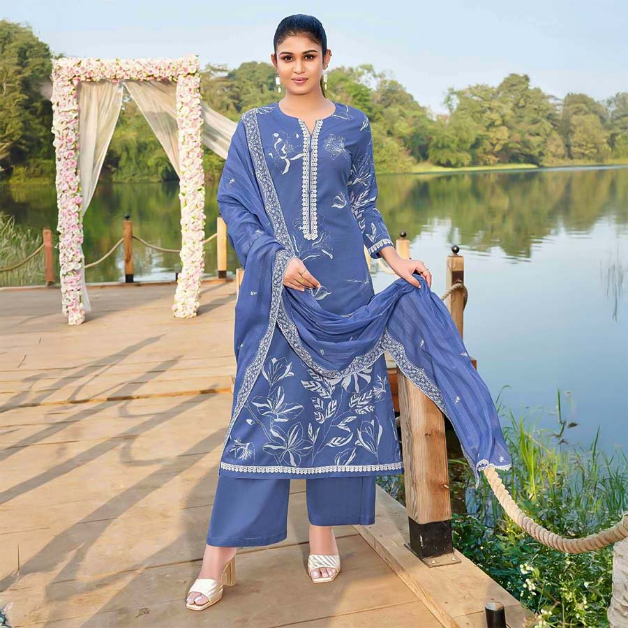 Blue  Cotton Casual Wear Salwar Kameez