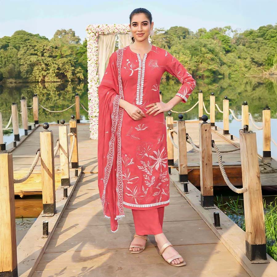 Orange  Cotton Casual Wear Salwar Kameez