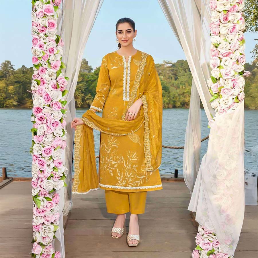 Yellow  Cotton Casual Wear Salwar Kameez
