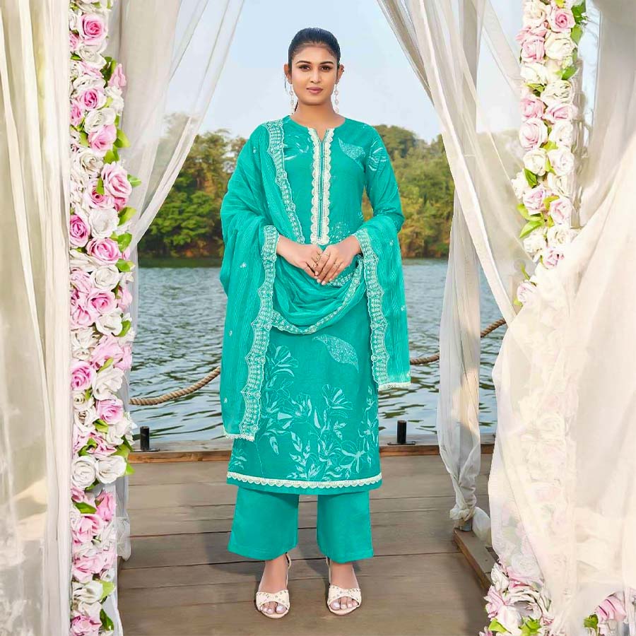 Cyan  Cotton Casual Wear Salwar Kameez