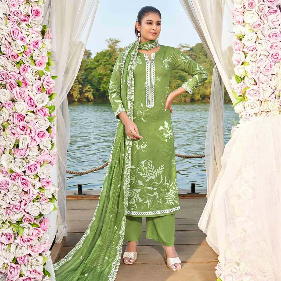 Green  Cotton Casual Wear Salwar Kameez