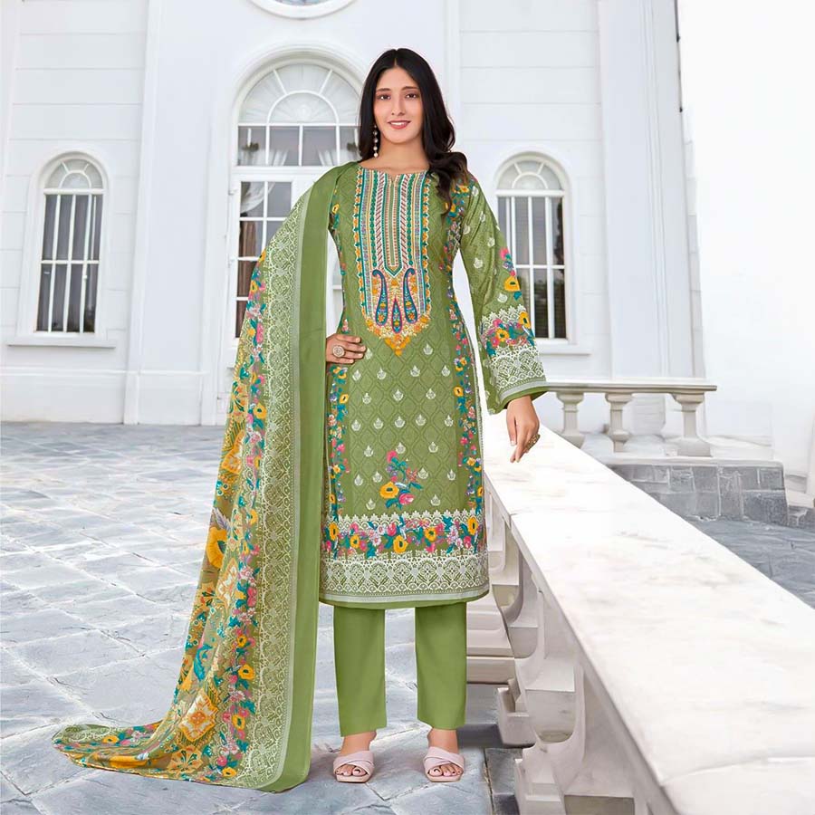 Green  Cotton Casual Wear Salwar Kameez