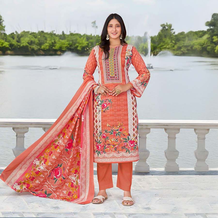 Orange  Cotton Casual Wear Salwar Kameez