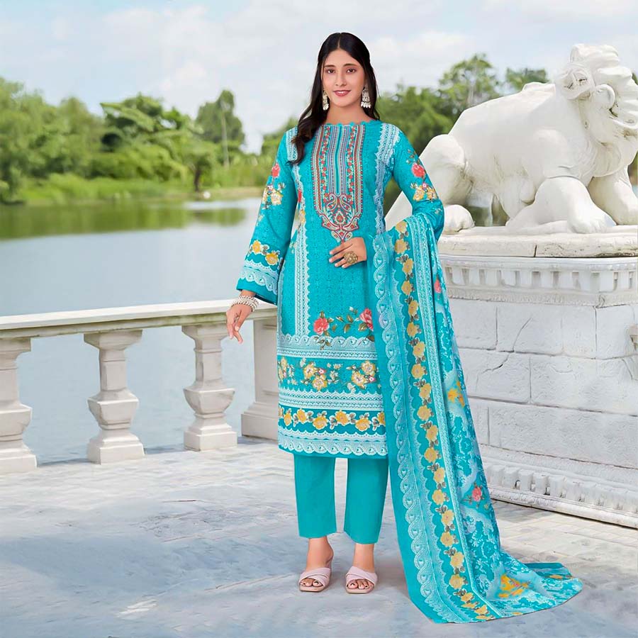 Blue Cotton Casual Wear Salwar Kameez