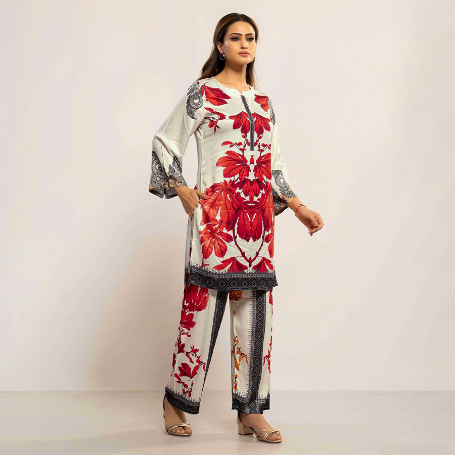 White  Gaji Silk Printed Kurti