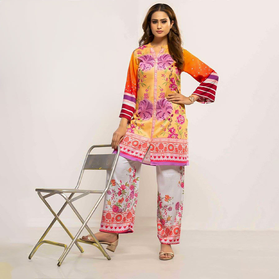 Orange Gaji Silk Printed Kurti