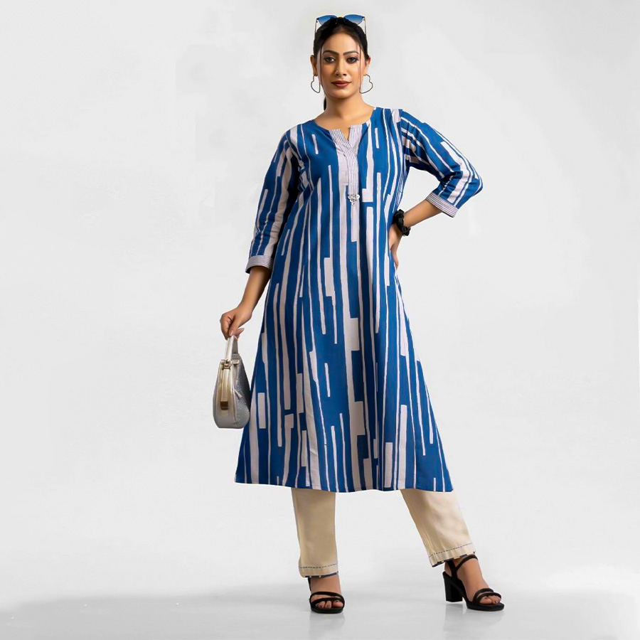 Blue  Cotton Flex Casual Wear Kurti