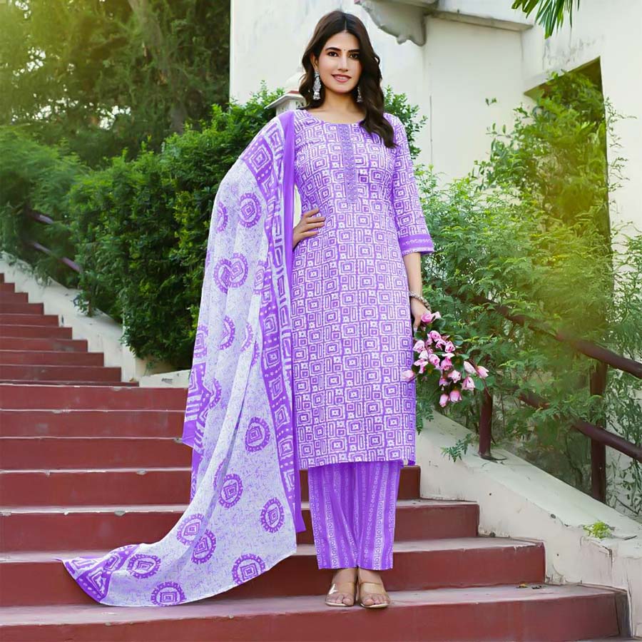 Purple  Cotton Casual Wear Salwar Kameez