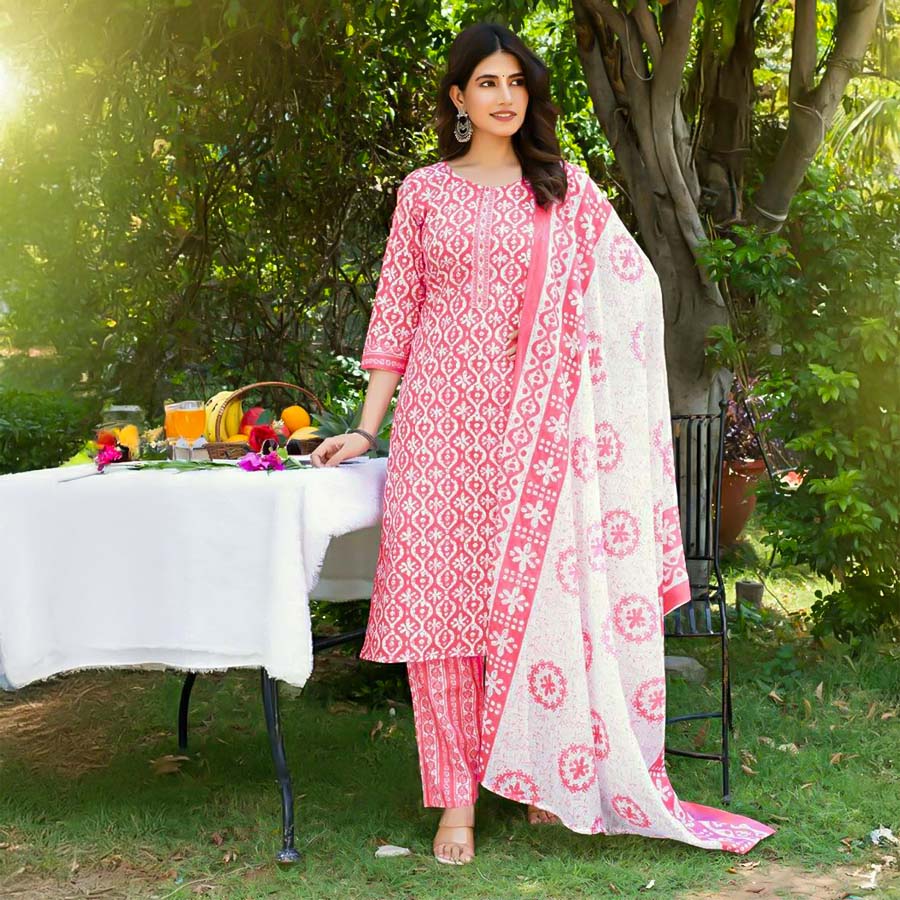 Pink  Cotton Casual Wear Salwar Kameez