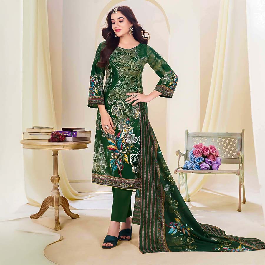Green  Cotton Printed Salwar Kameez