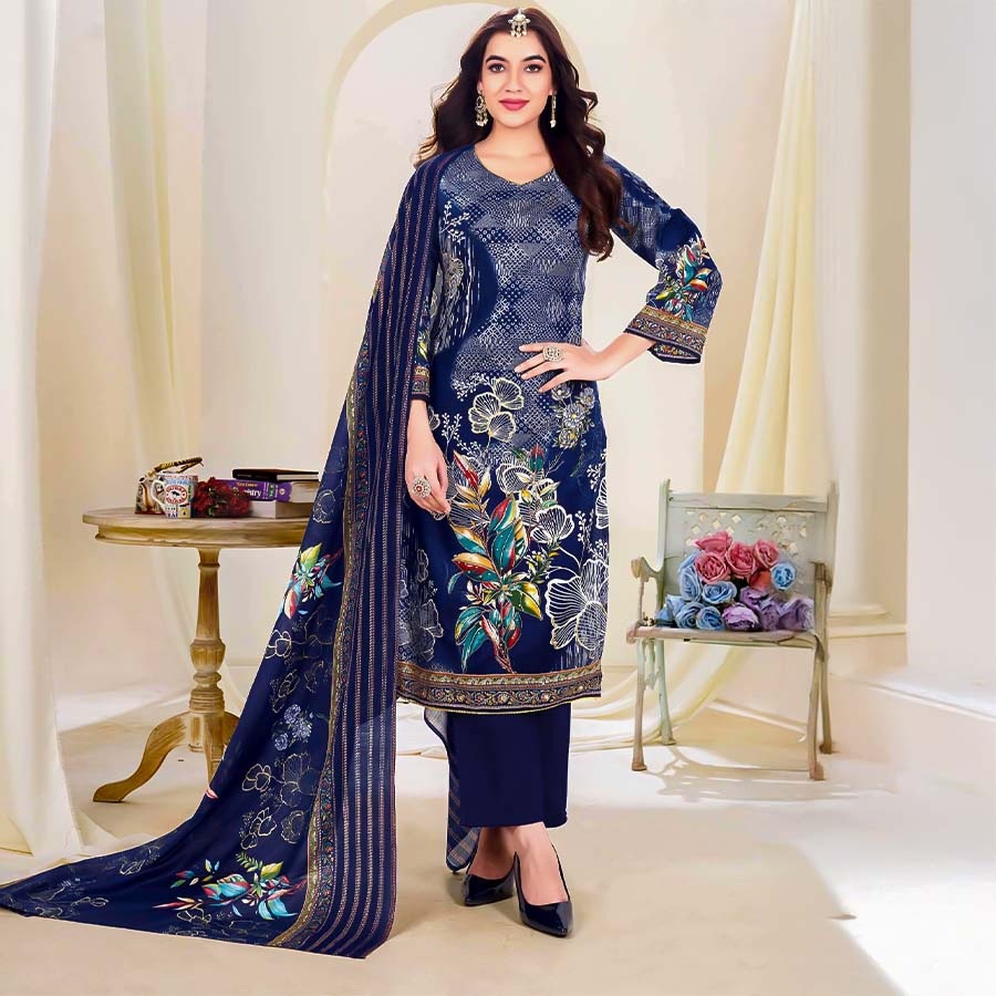 Blue  Cotton Printed Salwar Kameez