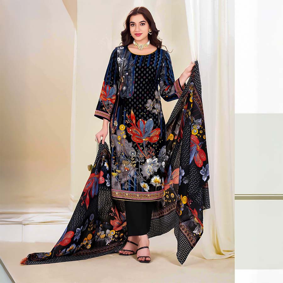 Black Cotton Printed Salwar Kameez