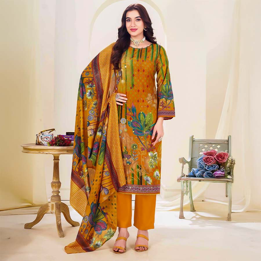 Yellow Cotton Printed Salwar Kameez