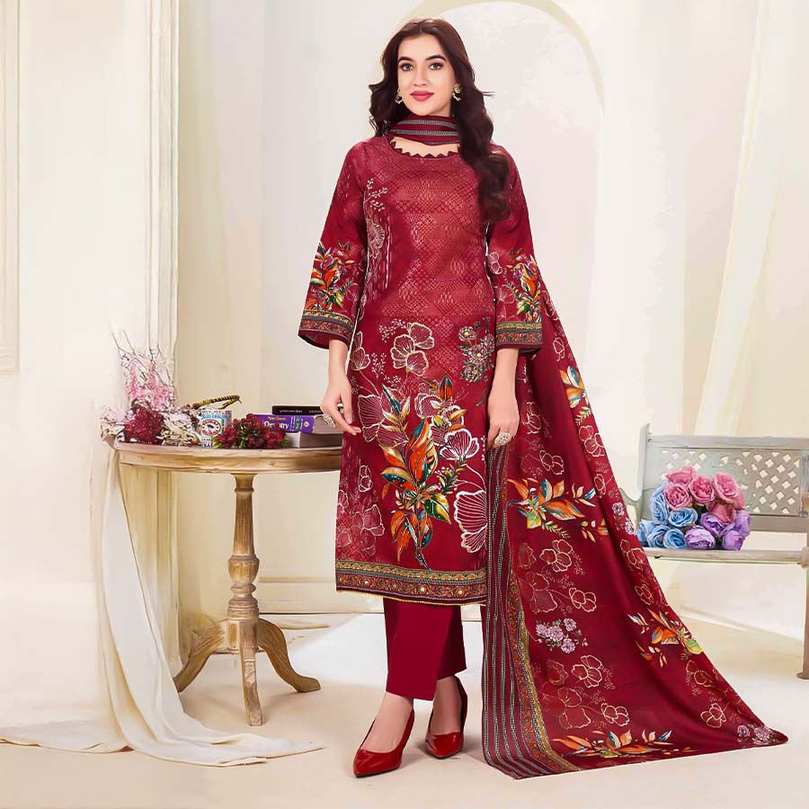 Red  Cotton Printed Salwar Kameez