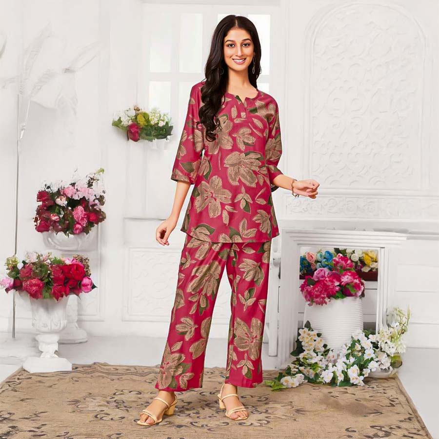 Red  Vatican Printed Kurti