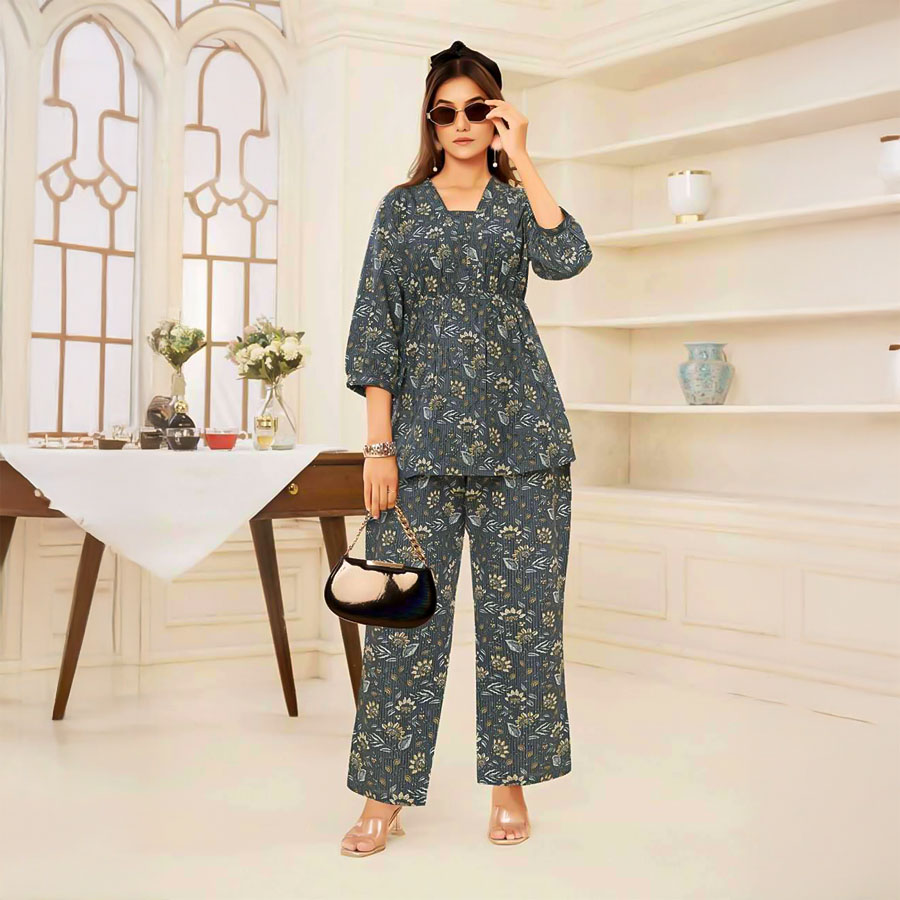 Grey  Cotton Printed Kurti