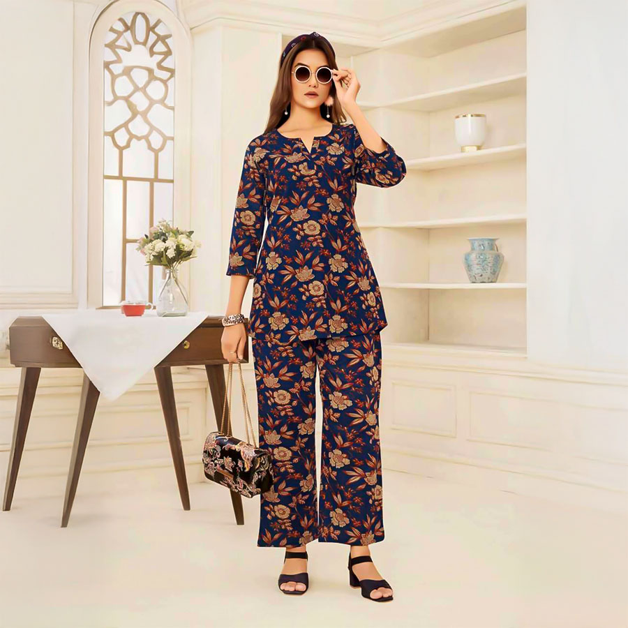 Blue  Cotton Printed Kurti