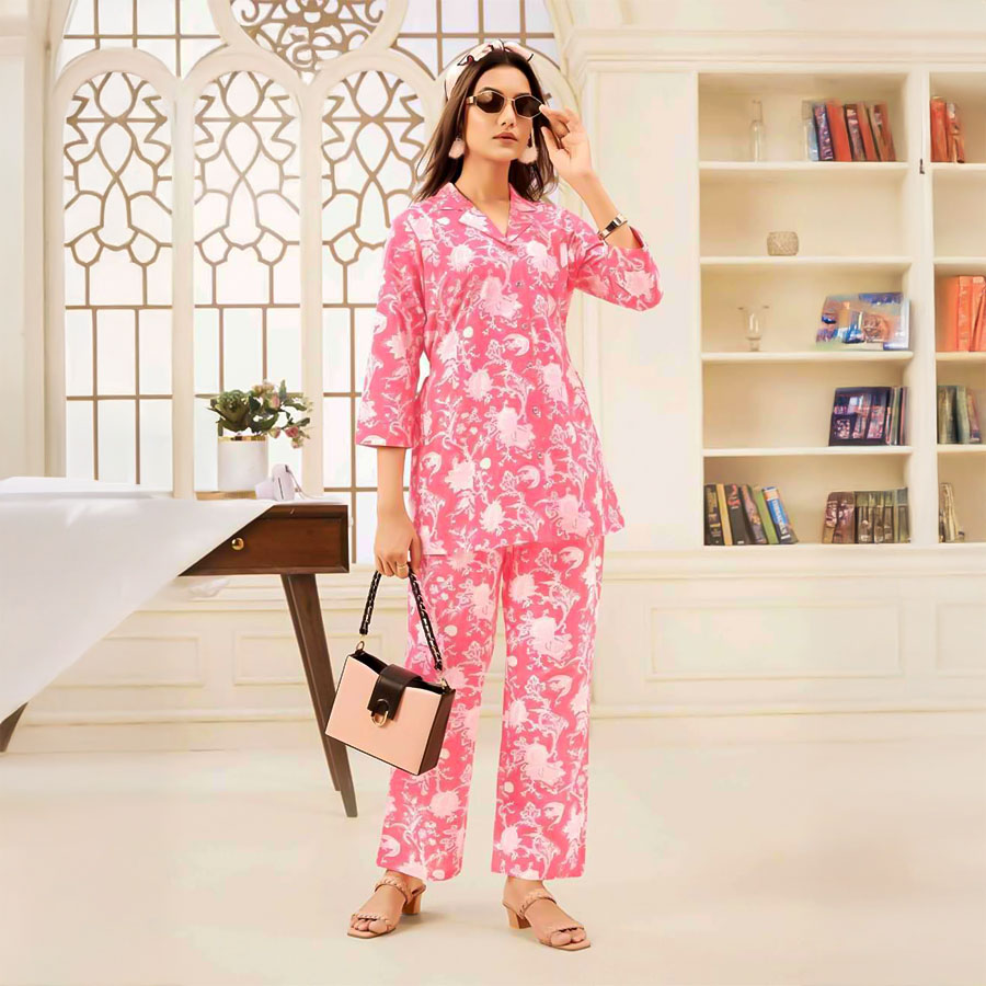 Pink  Cotton Printed Kurti