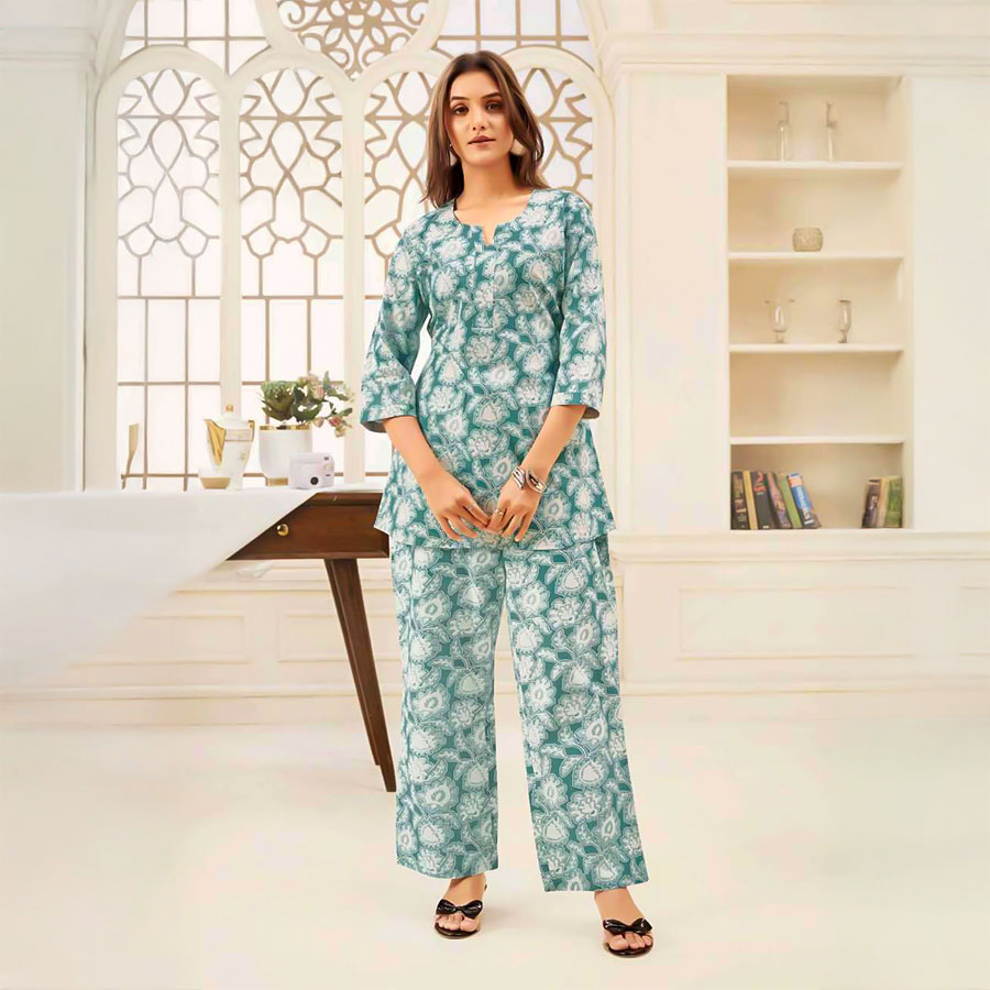 Green  Cotton Printed Kurti