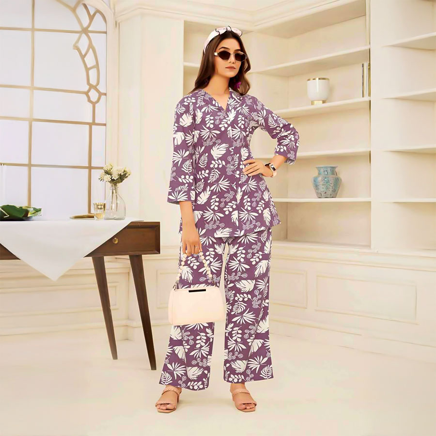 Purple  Cotton Printed Kurti