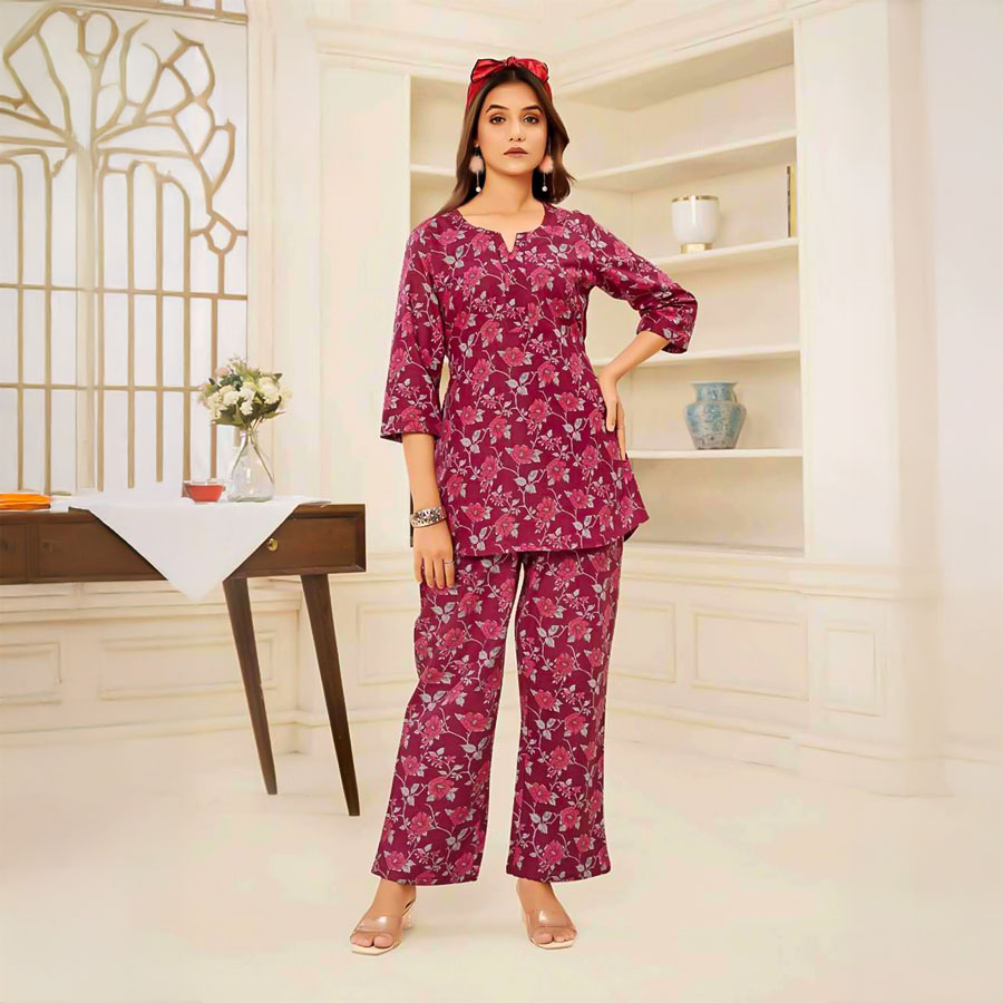 Red  Cotton Printed Kurti