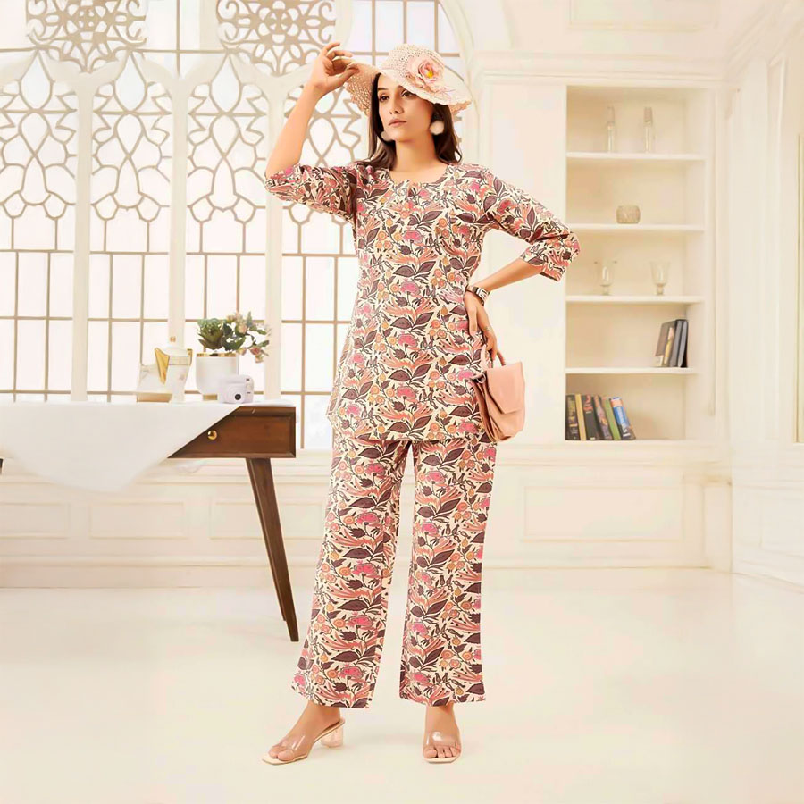 Yellow  Cotton Printed Kurti