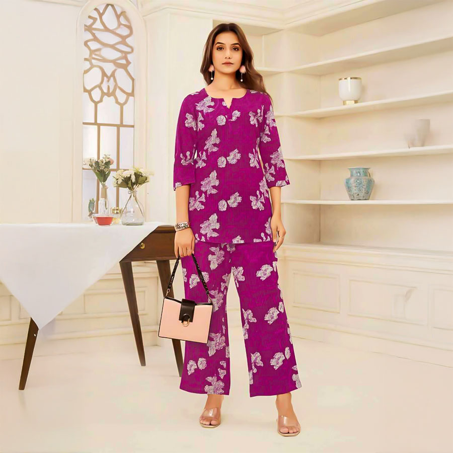 Violet Cotton Printed Kurti