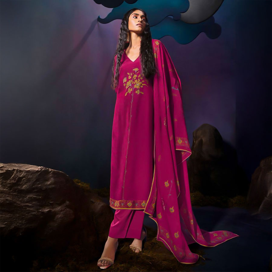 Magenta  Bemberg Silk Party Wear Salwar Kameez