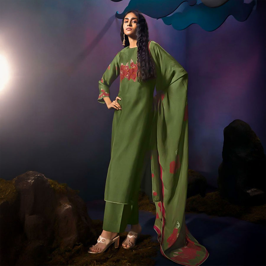 Green  Bemberg Silk Party Wear Salwar Kameez