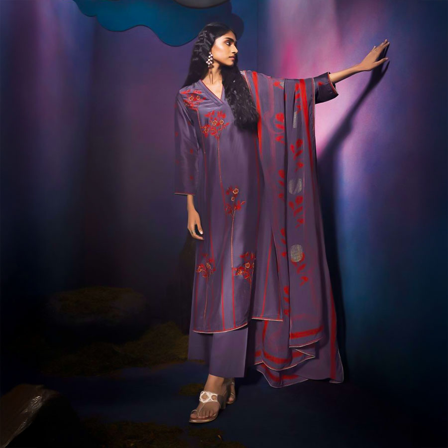 Violet Bemberg Silk Party Wear Salwar Kameez