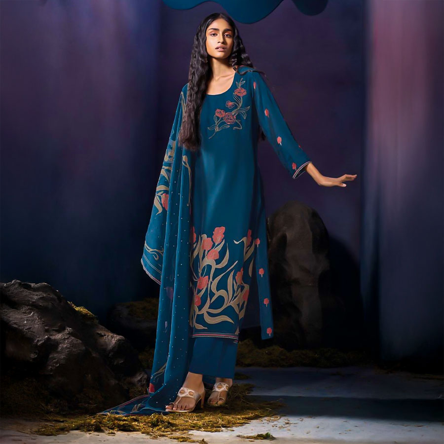 Blue Bemberg Silk Party Wear Salwar Kameez