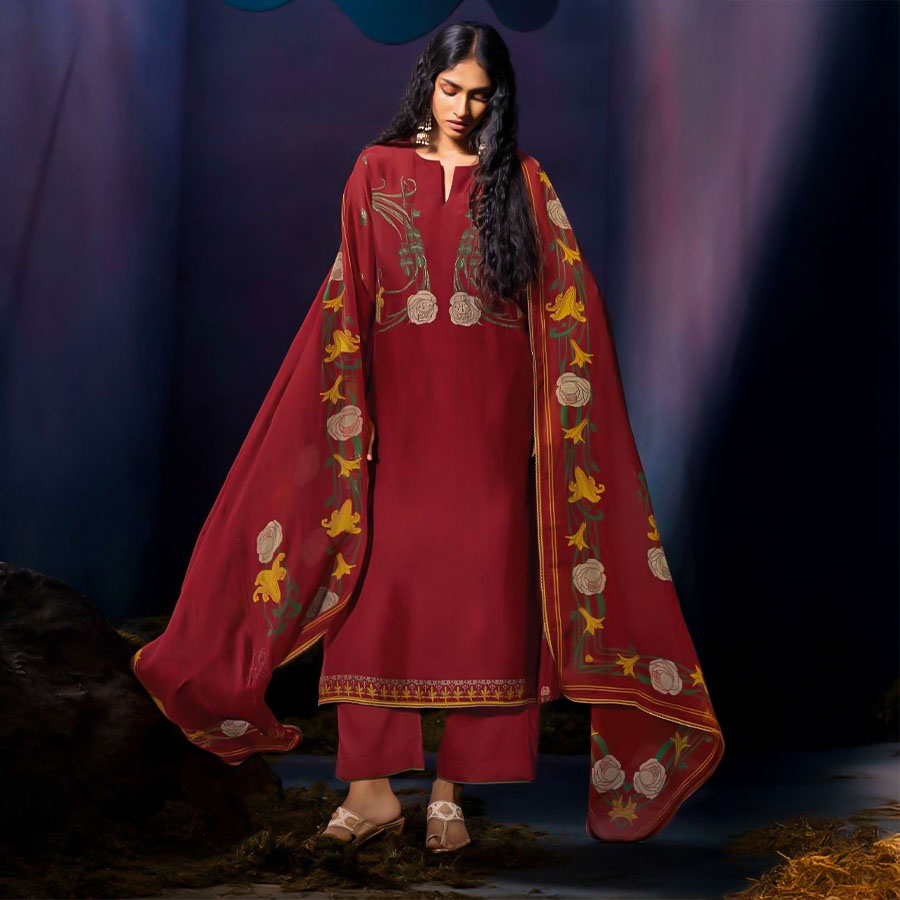 Brown Bemberg Silk Party Wear Salwar Kameez