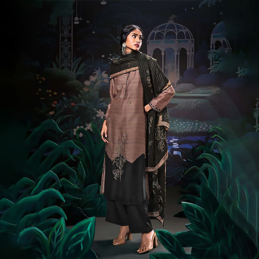 Black & brown Silk Designer Suit