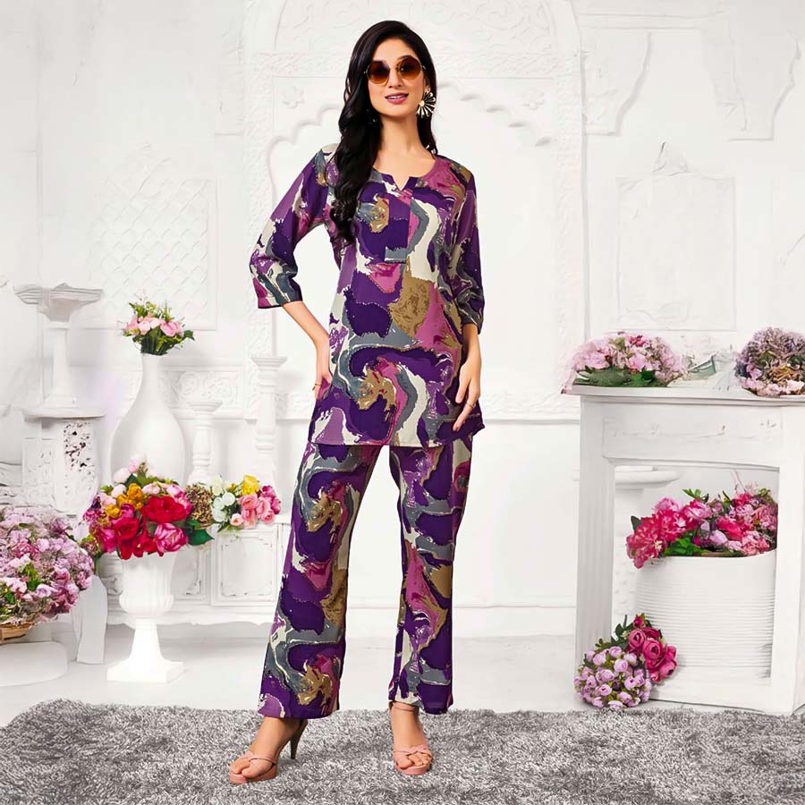 Violet Rayon Printed Kurti