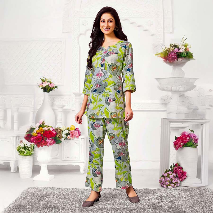 Green  Rayon Printed Kurti
