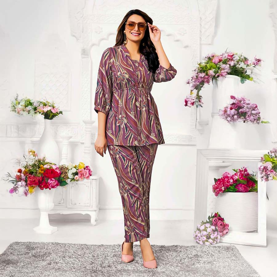 Purple Rayon Printed Kurti