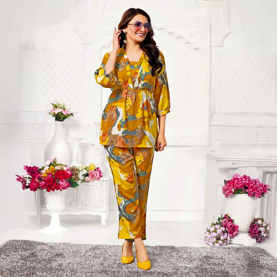 Yellow Rayon Printed Kurti