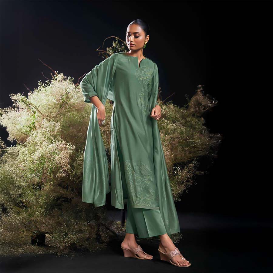 Green  Bemberg Silk  Party Wear Salwar Kameez