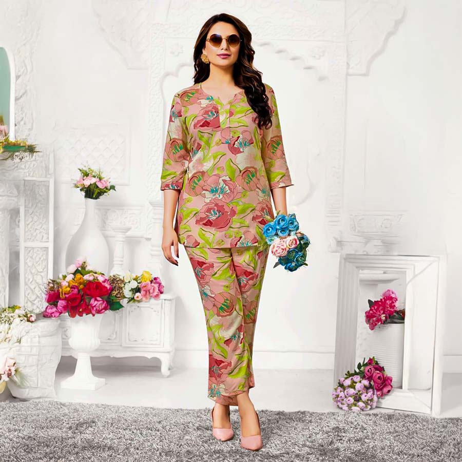Salmon Rayon Printed Kurti