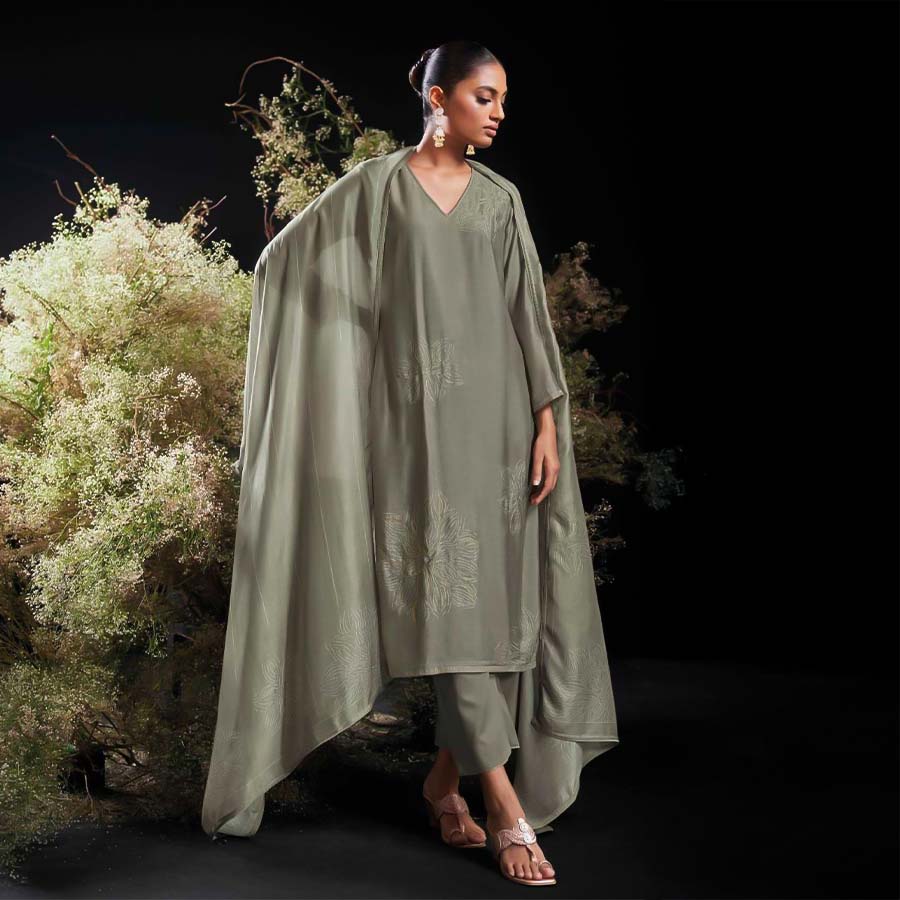 Green  Bemberg Silk  Party Wear Salwar Kameez