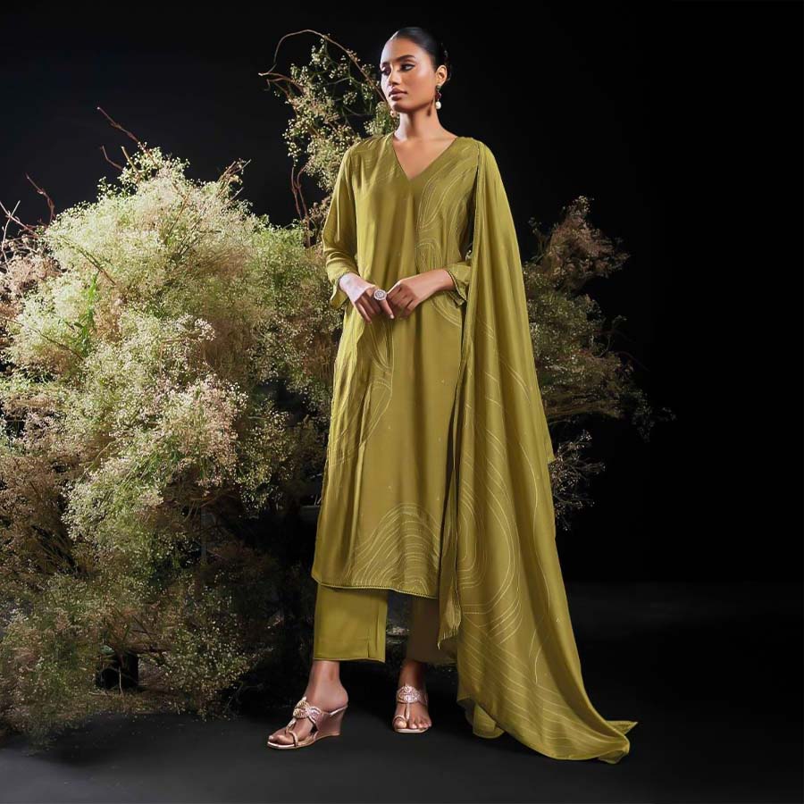 Green  Bemberg Silk  Party Wear Salwar Kameez