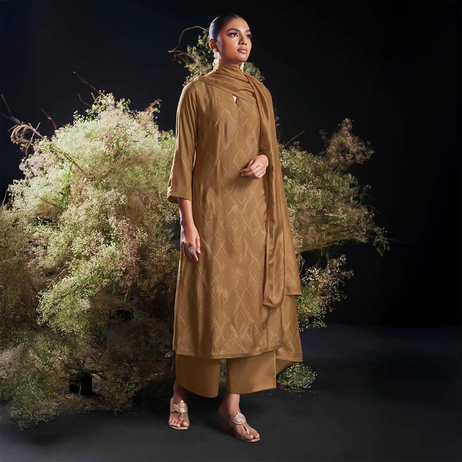 Brown  Bemberg Silk  Party Wear Salwar Kameez
