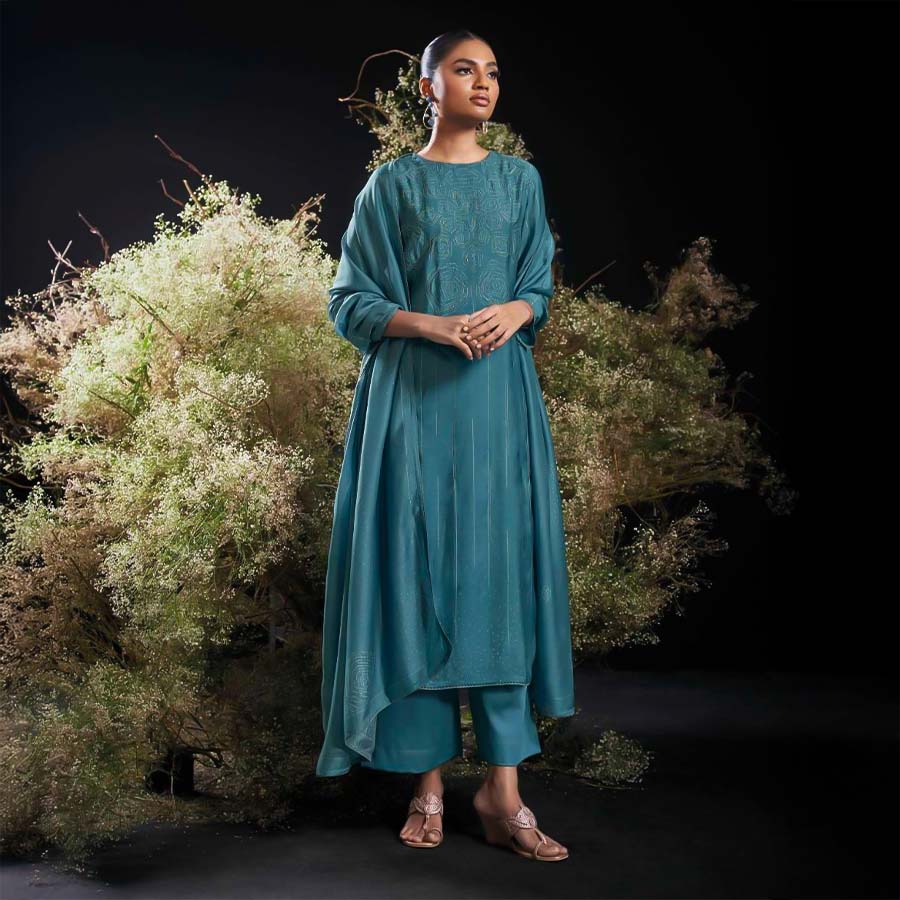 Blue Bemberg Silk  Party Wear Salwar Kameez