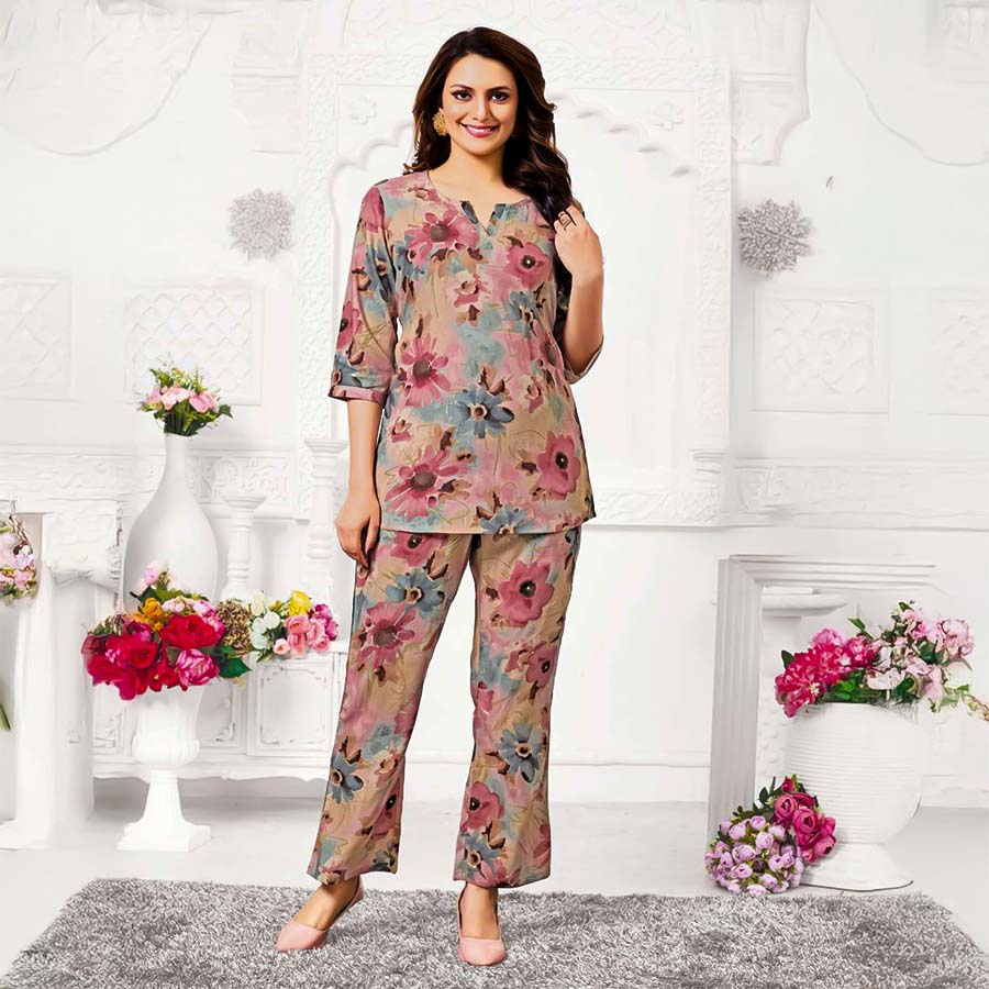 Pink  Rayon Printed Kurti