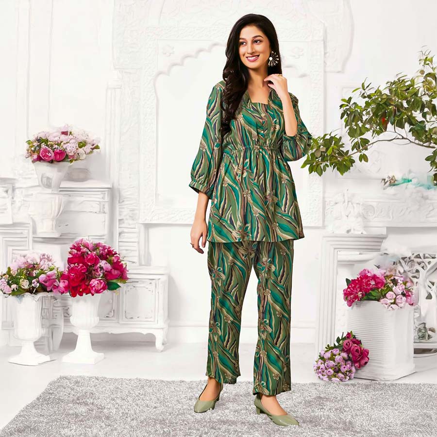 Green  Rayon Printed Kurti