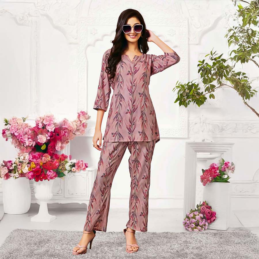 Pink  Rayon Printed Kurti