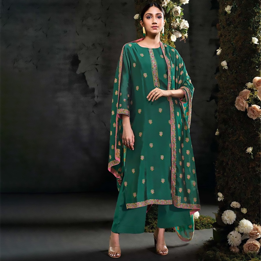 Green Silk Designer Suit