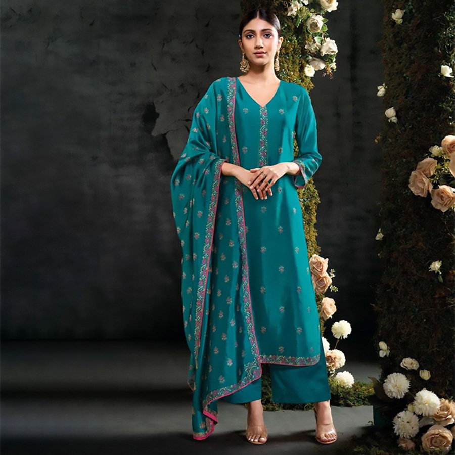 Sky blue Silk Designer Suit